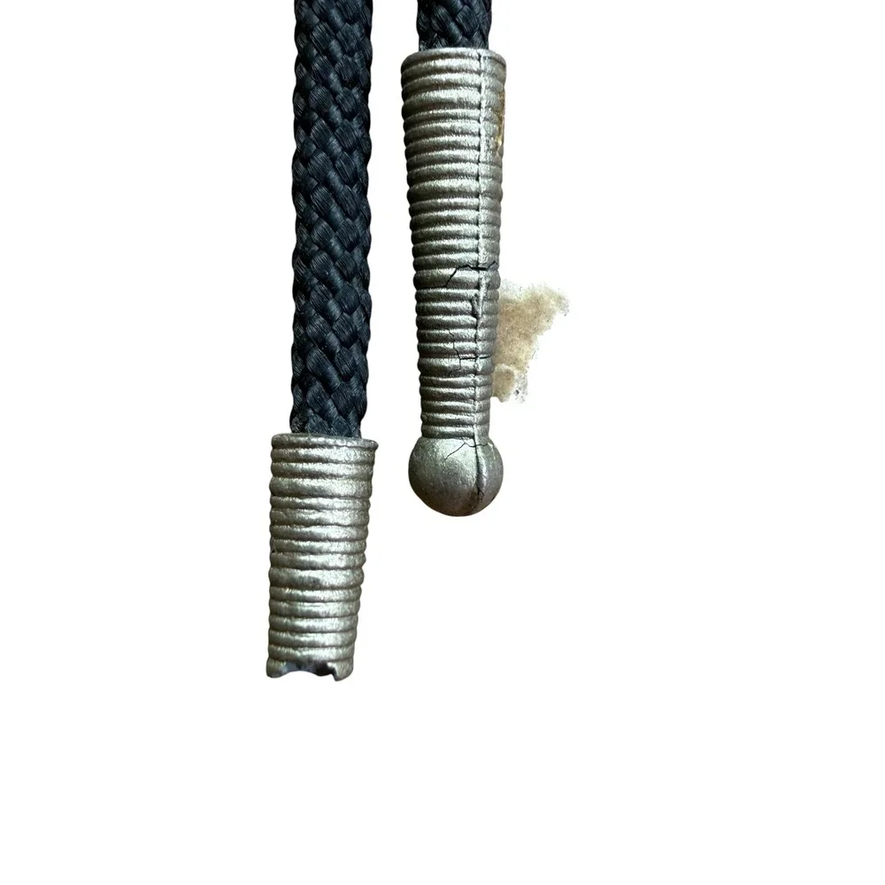 Vintage Western Bolo Tie Silver Tone Black Stone Geometric Sunburst Mens
